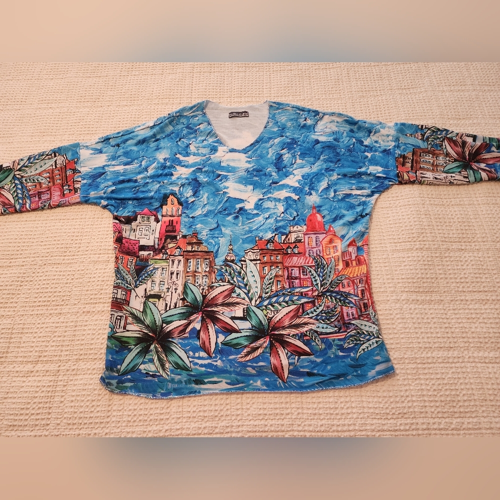 Modes Crystal Colorful European Graphic 3/4 Sleeve Shirt Coastal 2X Wearable Art